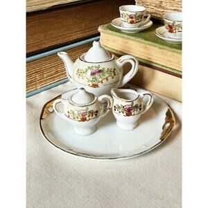 Vintage Empress Mini Tea Set • 9 Pieces • Floral • Gold Trim